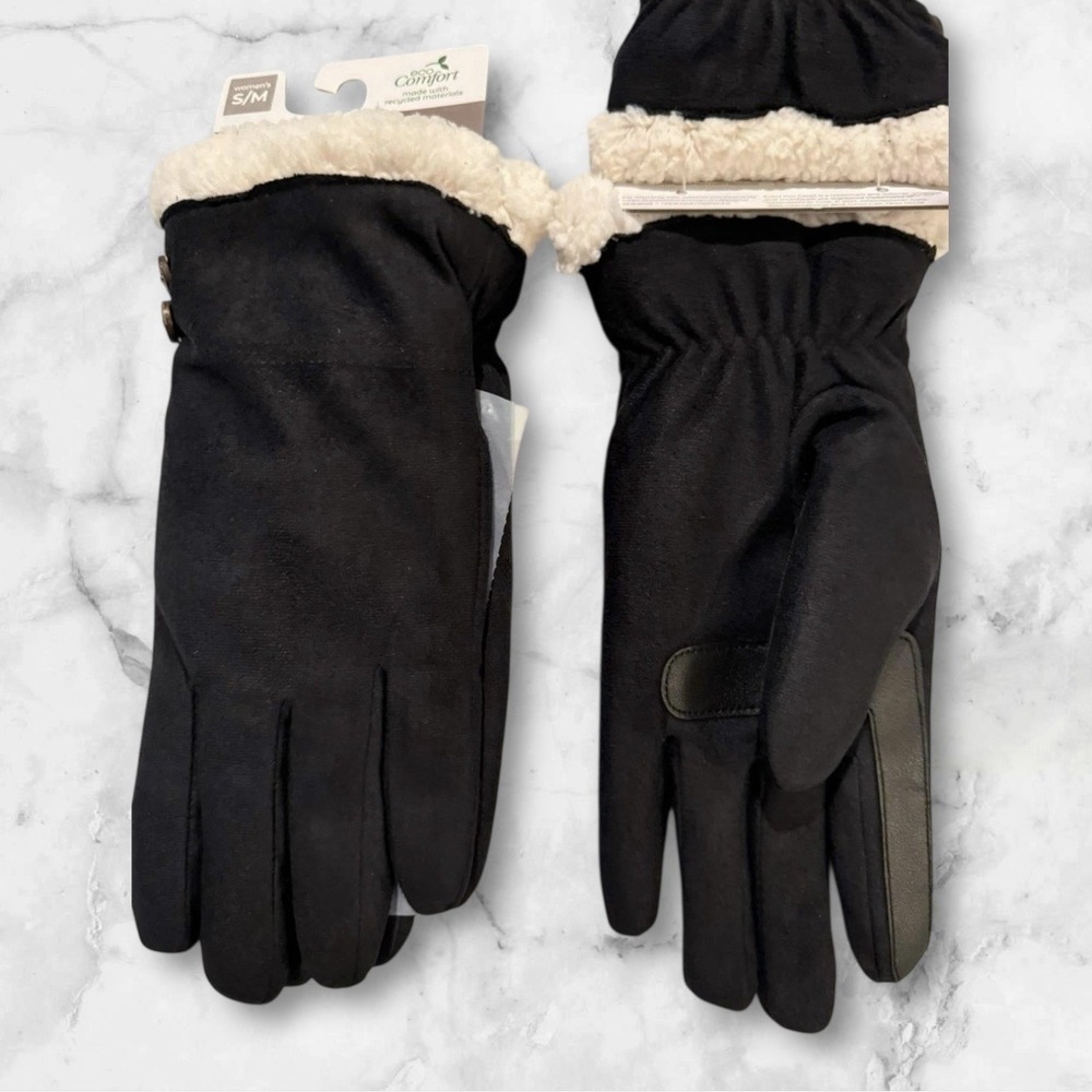 Isotoner Womens smartDri Sherpa Lined Faux Suede Touchscreen Gloves Black S/M
